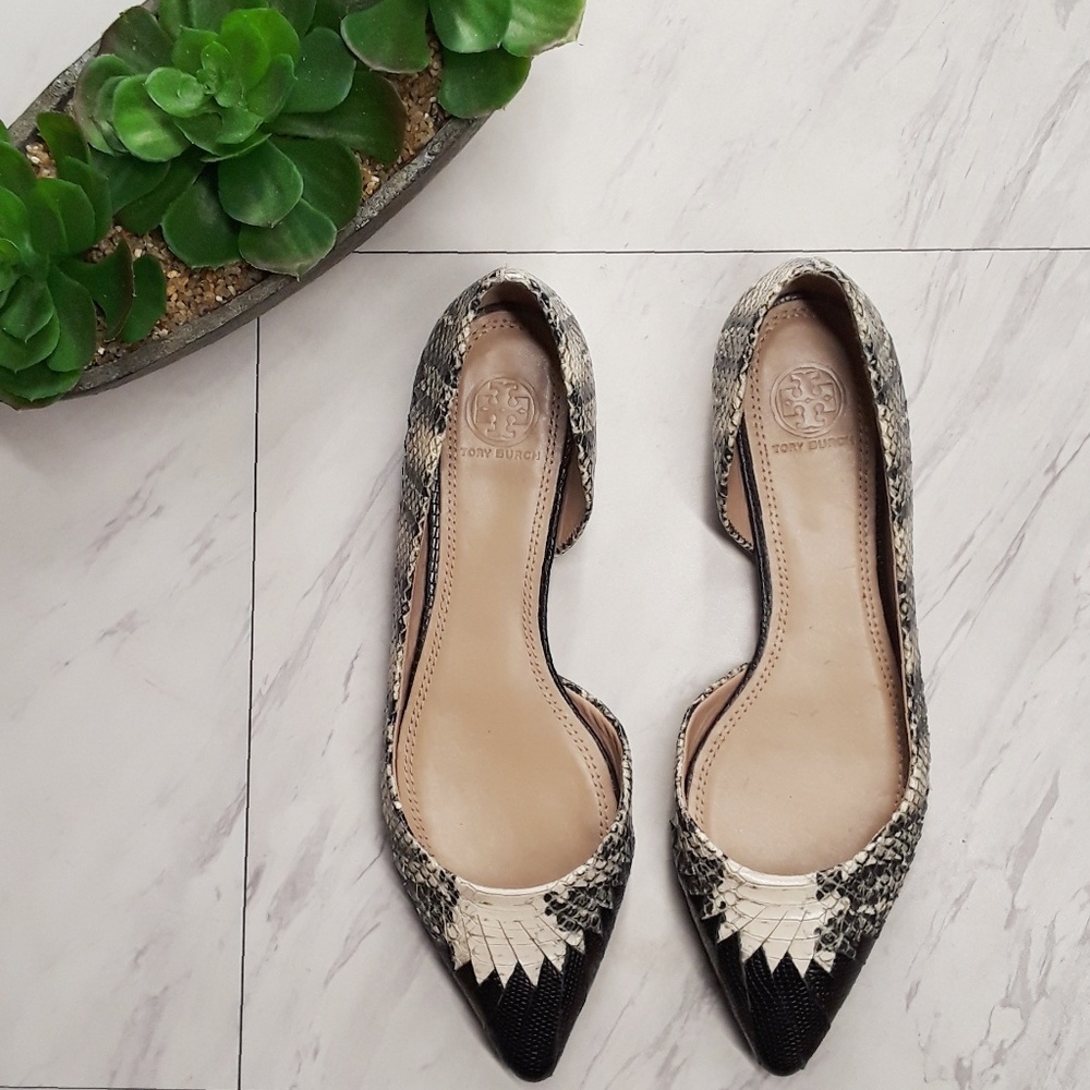 Tory Burch Snakeskin Pointed Flats Size 8M